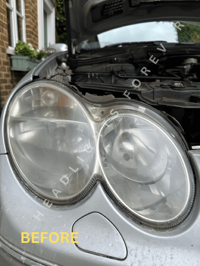 Mercedes CLK headlight before restoration